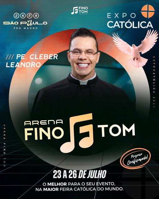 ​É com grande alegria que anunciamos a participação do Pe. Cleber Leandro na Arena Fino Tom durante a Expo Católica 2026!

​Prepare-se para vivenciar momentos de muita fé, música e conexão na maior feira católica do m…