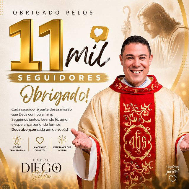 Hoje o nosso coração transborda de gratidão! Alcançamos a marca de 11 mil seguidores no Instagram, e cada um de vocês faz parte desta missão de evangelizar através da música, da Palavra de Deus e da esperança. Muito o…