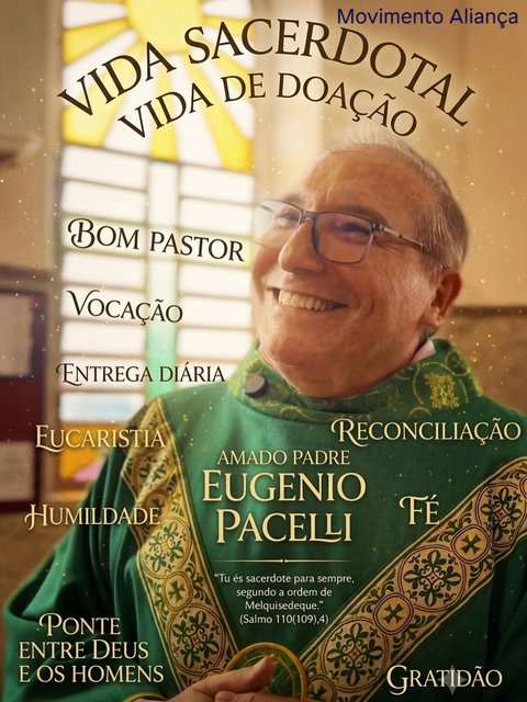Vida Sacerdotal, vida de doação! Amado Padre Eugenio Pacelli 💙
Hoje nos reunimos para render graças a Deus pelo dom de sua vida sacerdotal. Celebrar um sacerdote é reconhecer a presença amorosa de Cristo, o Bom Pastor…