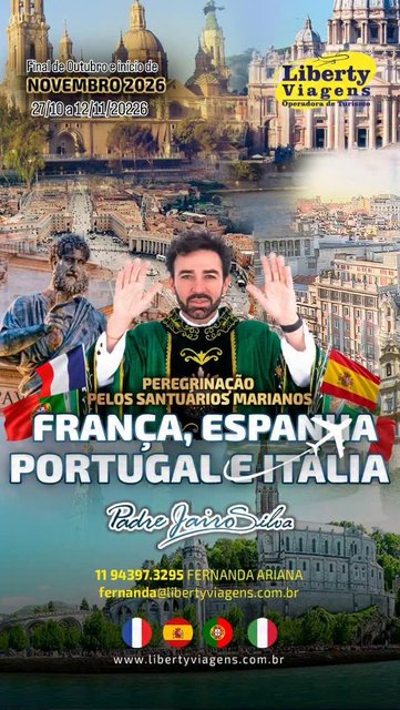 Ainda temos vagas...

Vem conosco de 27/10 a 12/11 /2026.
 
Vamos fazer esse caminho de encontro especial com nossa devoção em lugares onde a Mãe se manifestou em favor do povo e o conduziu a profundas experiências co…