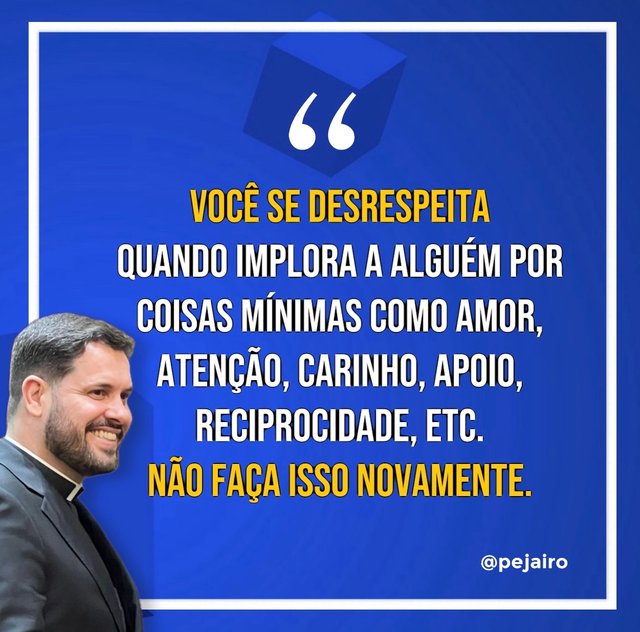 Oieee!
O amor-próprio começa quando você decide não aceitar migalhas. 
Toda vez que você se submete a implorar pelo básico seja atenção, um pingo de carinho, apoio nos seus planos ou o mínimo de reciprocidade, você es…