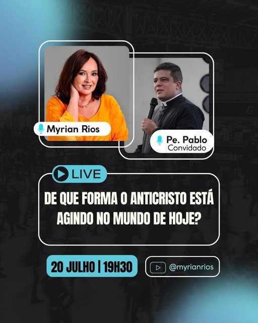 Hoje quero fazer um convite. Estarei ao vivo com a querida Myriam Rios para conversarmos sobre um tema que desperta muitas dúvidas e exige discernimento: “De que forma o Anticristo está agindo no mundo de hoje?”
Espe…