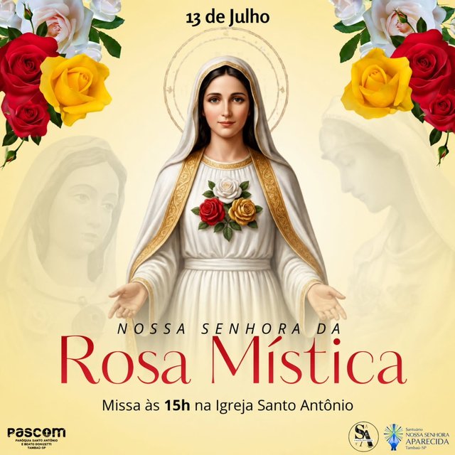 🌹 Convite Especial | Nossa Senhora da Rosa Mística 🌹
Com grande alegria, convidamos você e sua família para a Santa Missa em honra a Nossa Senhora da Rosa Mística, um momento de oração, fé e encontro com o amor matern…